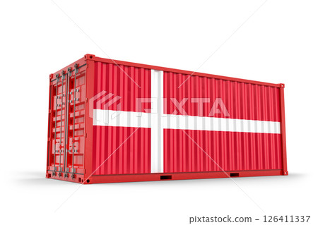 Red shipping container featuring Denmark flag, representing global trade, import, export, and logistics. 3d Rendering Red shipping container featuring Denmark flag, representing global trade, import, export, and logistics. 3d Rendering 126411337