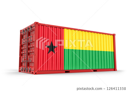 Cargo container displaying the Guinea-Bissau flag, symbolizing import, export, and the intricate web of global trade relations. 3d Rendering 126411338