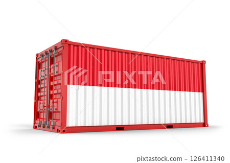 Red and white Indonesian flag painted on shipping container representing indonesian export, import, and global trade relations. 3d Rendering 126411340