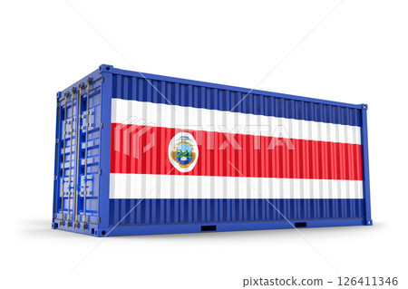 Shipping container painted with Costa Rica's blue, white, and red flag, representing international trade and maritime logistics. 3d Rendering 126411346