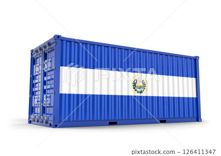 Salvadoran flag adorning shipping container, symbolizing international commerce and cross-border trade connections. 3d Rendering Salvadoran flag adorning shipping container, symbolizing international commerce and cross-border trade connections. 3d Rendering 126411347