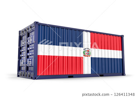 Cargo container adorned with the Dominican Republic flag symbolizing import-export activities and the dynamics of global trade. 3d Rendering 126411348