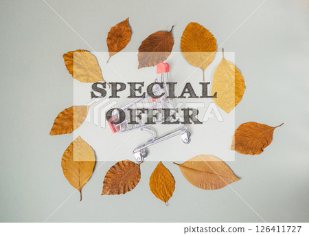 A cart with a sign that says Special Offer 126411727