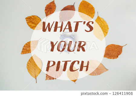 Circle of leaves with the words Whats Your Pitch written in the center Circle of leaves with the words Whats Your Pitch written in the center 126411908