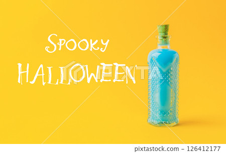Bottle of blue liquid with a cork stopper Bottle of blue liquid with a cork stopper 126412177