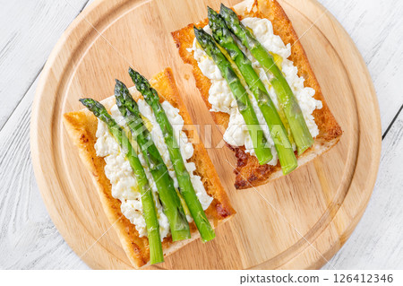Ciabatta Sandwiches With Stracciatella And Asparagus Drizzled In Olive Oil Ciabatta Sandwiches With Stracciatella And Asparagus Drizzled In Olive Oil 126412346