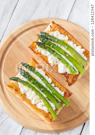 Ciabatta Sandwiches With Stracciatella And Asparagus Drizzled In Olive Oil 126412347