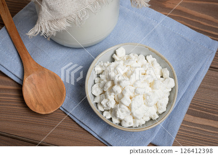 Milk kefir grains in bowl, preparing kefir Milk kefir grains in bowl, preparing kefir 126412398