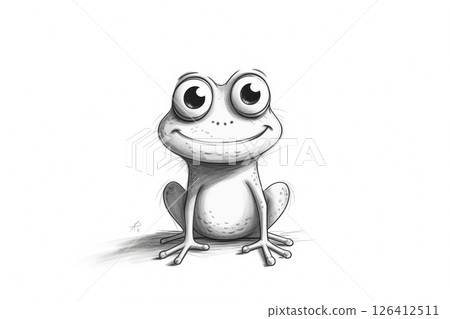Frog is sitting on a white background with a smile on its face 126412511