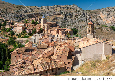 Aerial view of Albarracin's medieval village in Spain 126412562