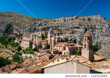 Aerial view of Albarracin's medieval village in Spain 126412668
