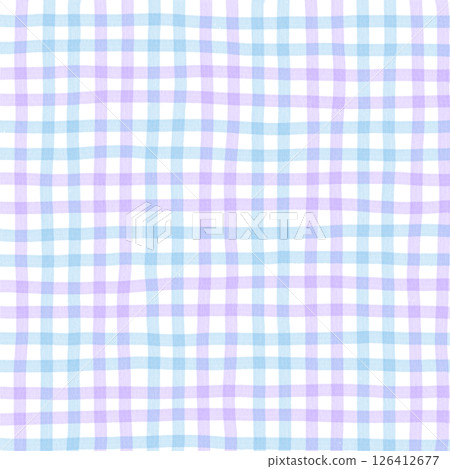 Blue Purple Plaid Gingham Check Hand Drawn Background Pattern Overlay 126412677