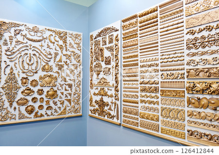Wooden carved for interior decoration in store 126412844