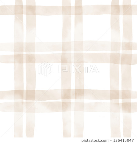 Brown Beige Plaid Tartan Gingham Check Hand Drawn Background Pattern Overlay 126413047