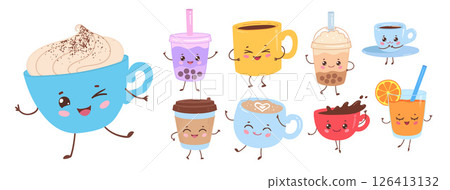 Cute kawaii coffee and drink set 126413132