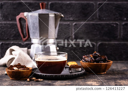 Coffee from date seed. Caffein free drink 126413227