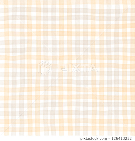 Orange Brown Beige Plaid Gingham Check Hand Drawn Background Pattern Overlay 126413232