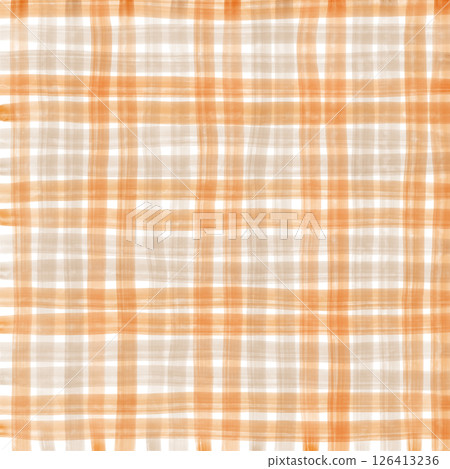 Orange Brown Beige Plaid Gingham Check Hand Drawn Background Pattern Overlay 126413236
