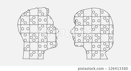 Head woman and man made puzzle pieces, education 126413380