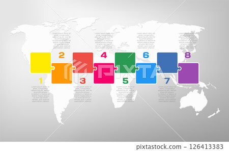 Eight steps line infographic, puzzle diagram 126413383