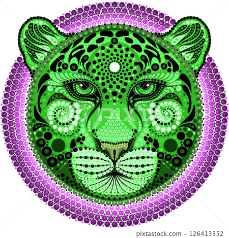Illustration of a leopard head in mandala style. 126413552