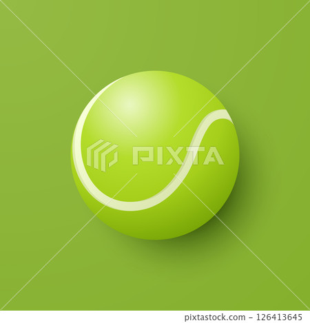 Vector 3d Tennis Ball Icon is on the Green Background Closeup. Tennis Ball Design Template, Sports Concepts, Competition Promotions, Advertisements, Graphics for a Tennis Event. Sports Background 126413645