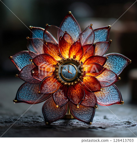 Small analog clock with glass petal frame Small analog clock with glass petal frame 126413703