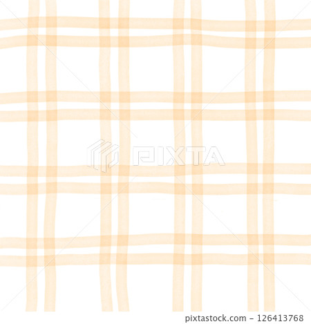 Orange White Plaid Gingham Check Hand Drawn Background Pattern Overlay 126413768