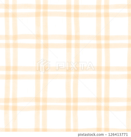 Orange White Plaid Gingham Check Hand Drawn Background Pattern Overlay 126413771