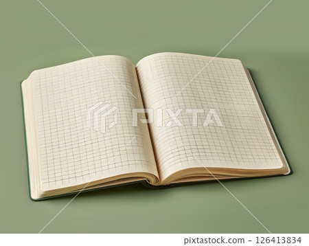 Open Grid Notebook on Green Background 126413834