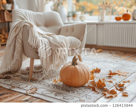 Autumn Reading Corner With Pumpkin 126413844