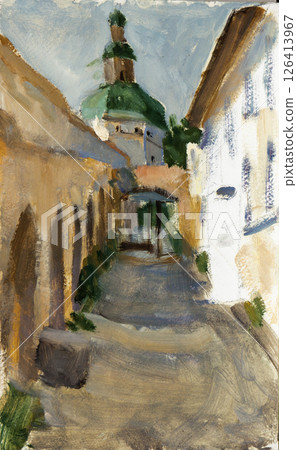 landscape, picture of nature, oil painting, handmade drawing 126413967