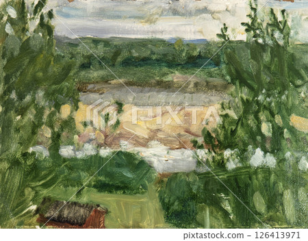 landscape, picture of nature, oil painting, handmade drawing 126413971