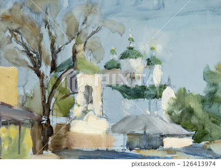 landscape, picture of nature, oil painting, handmade drawing 126413974