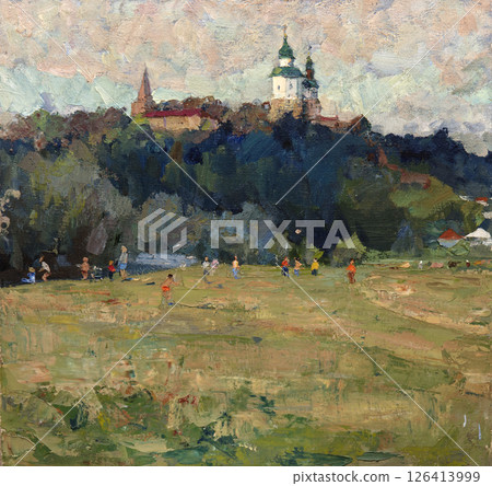 landscape, picture of nature, oil painting, handmade drawing 126413999