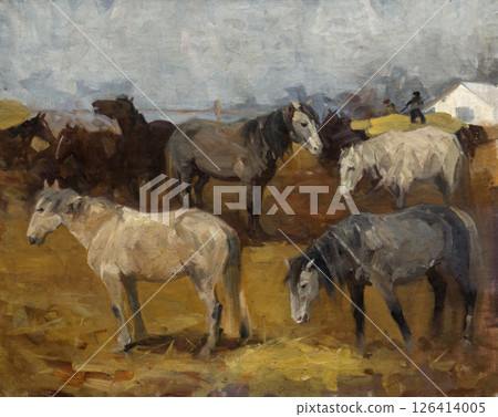 landscape, picture of nature, oil painting, handmade drawing 126414005