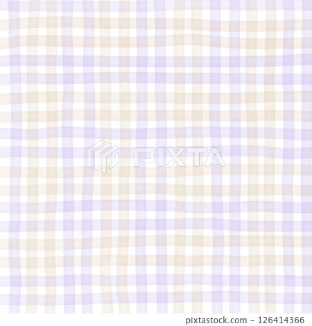 Purple Brown Beige Plaid Gingham Check Hand Drawn Background Pattern Overlay 126414366