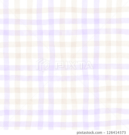 Purple Brown Beige Plaid Gingham Check Hand Drawn Background Pattern Overlay 126414373