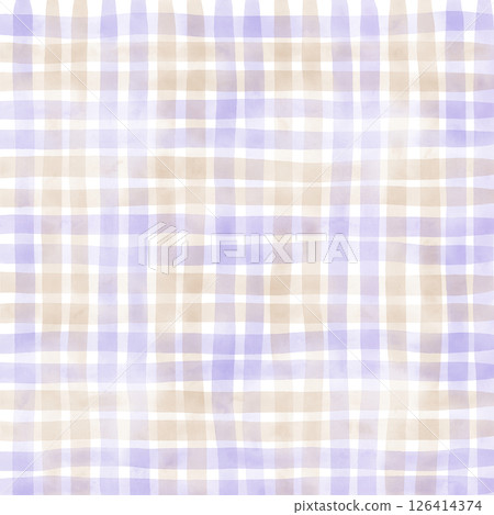 Purple Brown Beige Plaid Gingham Check Hand Drawn Background Pattern Overlay 126414374