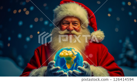 Santa Claus holding a globe in his hand 126414594