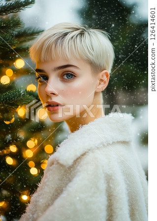 25-year-old European woman with a blond short haircut. 126414601
