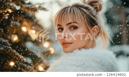 25-year-old European woman with a blond short haircut. 126414602