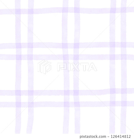 Purple White Plaid Gingham Check Hand Drawn Background Pattern Overlay 126414812