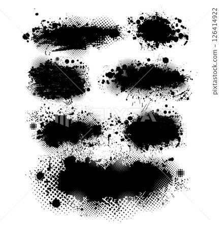 Set of blots. Splatter Paint Texture . Black Spray Blot of Ink. Place illustration Over any Object to Create Grungy Effect . hand drawn. Not AI, Vector 126414922
