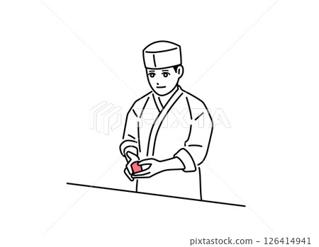 A male chef at a sushi restaurant making sushi A male chef at a sushi restaurant making sushi 126414941