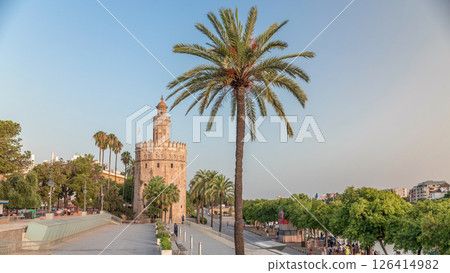 Torre del Oro Watchtower and Waterfront Timelapse hyperlapse, Seville, Spain Torre del Oro Watchtower and Waterfront Timelapse hyperlapse, Seville, Spain 126414982