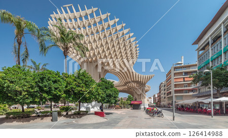 Metropol Parasol in Encarnacion Square timelapse hyperlapse, modern wooden structure, Seville Metropol Parasol in Encarnacion Square timelapse hyperlapse, modern wooden structure, Seville 126414988