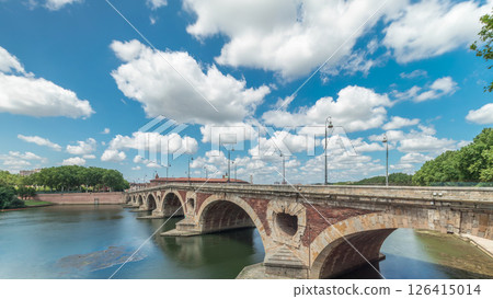 Garonne River and Pont Neuf timelapse hyperlapse in downtown Toulouse, France Garonne River and Pont Neuf timelapse hyperlapse in downtown Toulouse, France 126415014