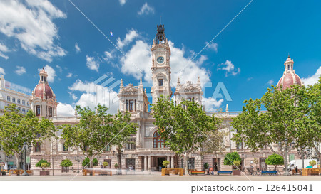 Valencia City Hall or Ajuntament de Valencia timelapse hyperlapse in Plaza de Ayuntamiento. Spain Valencia City Hall or Ajuntament de Valencia timelapse hyperlapse in Plaza de Ayuntamiento. Spain 126415041