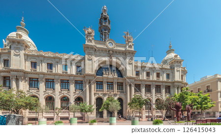 Historic Post Office in Valencia timelapse hyperlapse at City Hall Square. Spain Historic Post Office in Valencia timelapse hyperlapse at City Hall Square. Spain 126415043